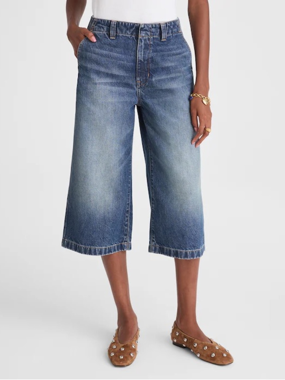 NWT Madewell Denim Culottes Long Shorts in Greendale Wash Size 26 $98 NX571